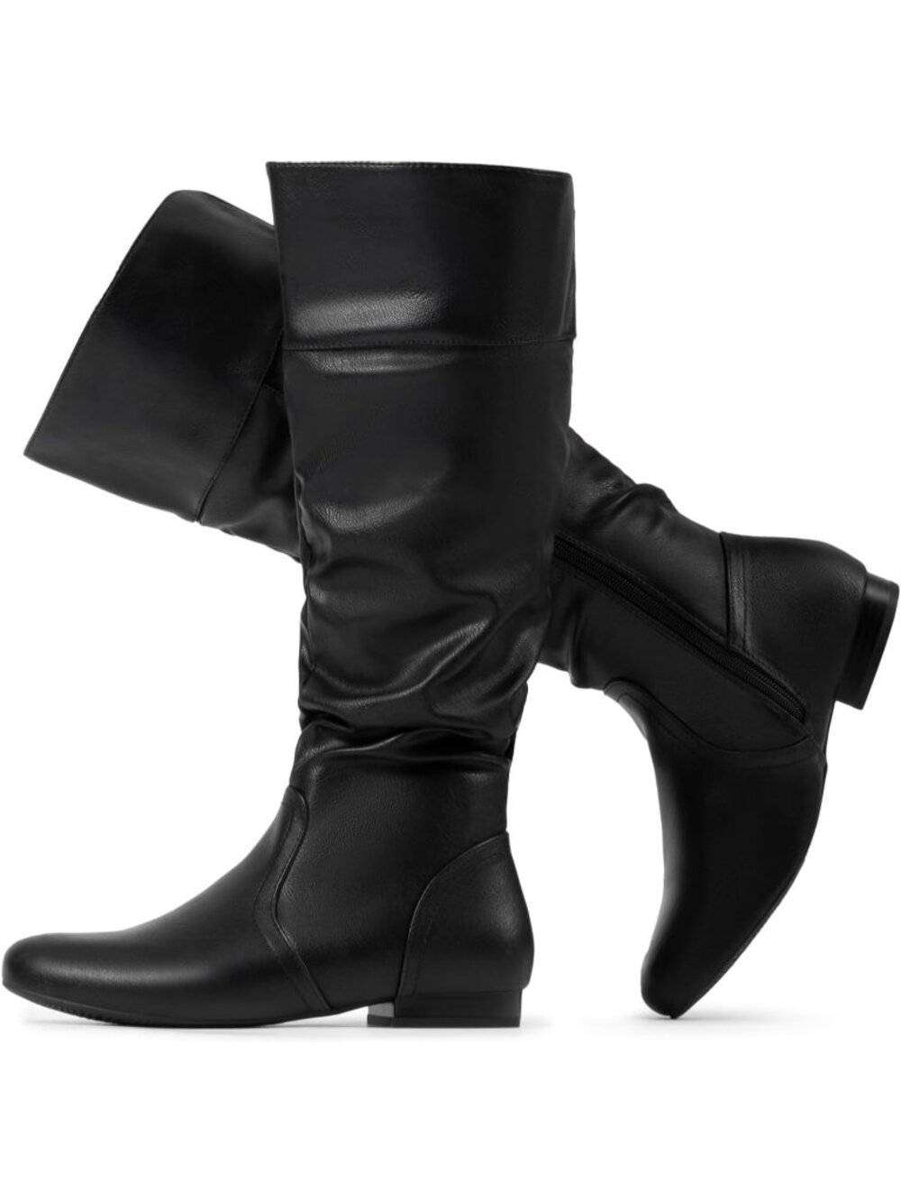 DREAM PAIRS Women's Black/Pu Knee High Slouch Boots Round Toe Wide Calf Boots